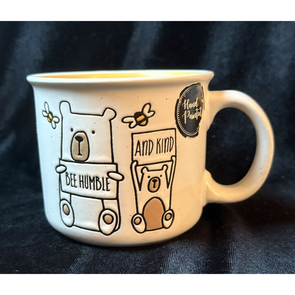 Bee Humble & Kind Etched Coffee Mug Bears Cup HAND PAINTED Wandering Moon